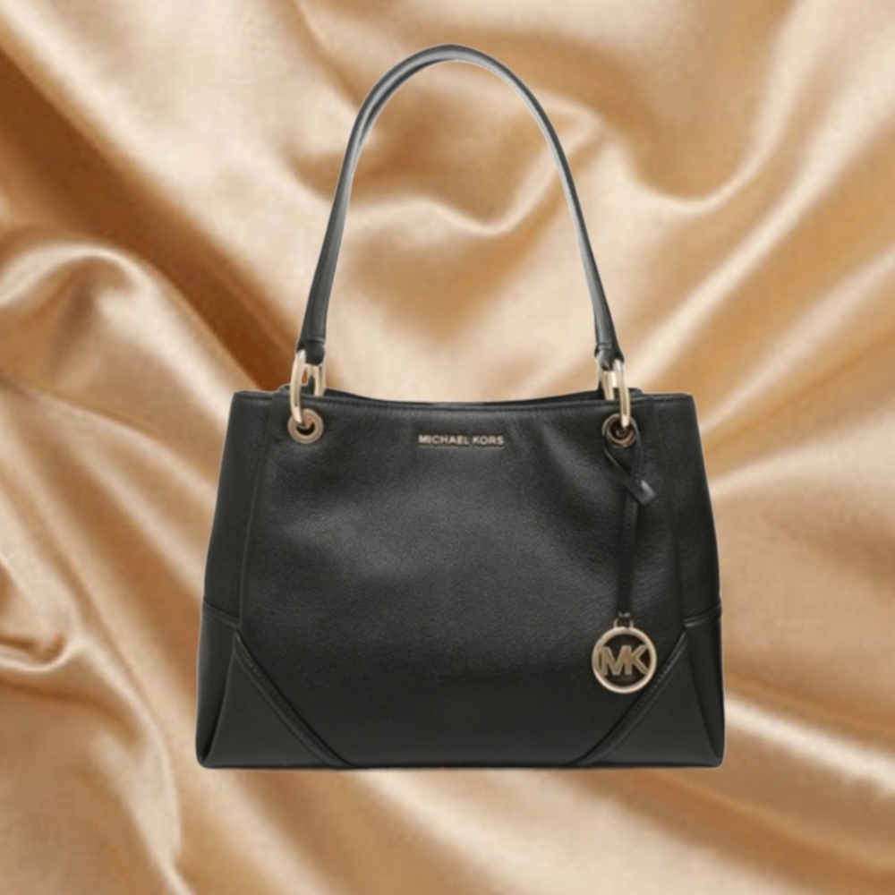🖤✨️Michael Kors Nicole Large Black Leather Tote Shoulder Bag Purse 35H9GNIE3L